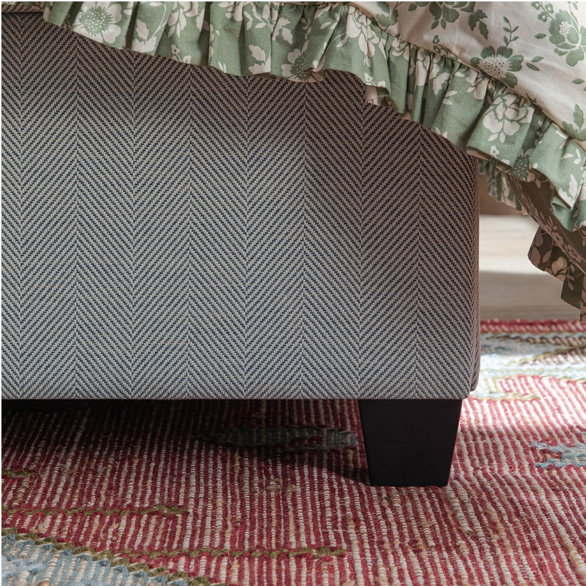 Kricia Upholstered Storage Bed with Pillow Headboard in Slate Blue Chevron