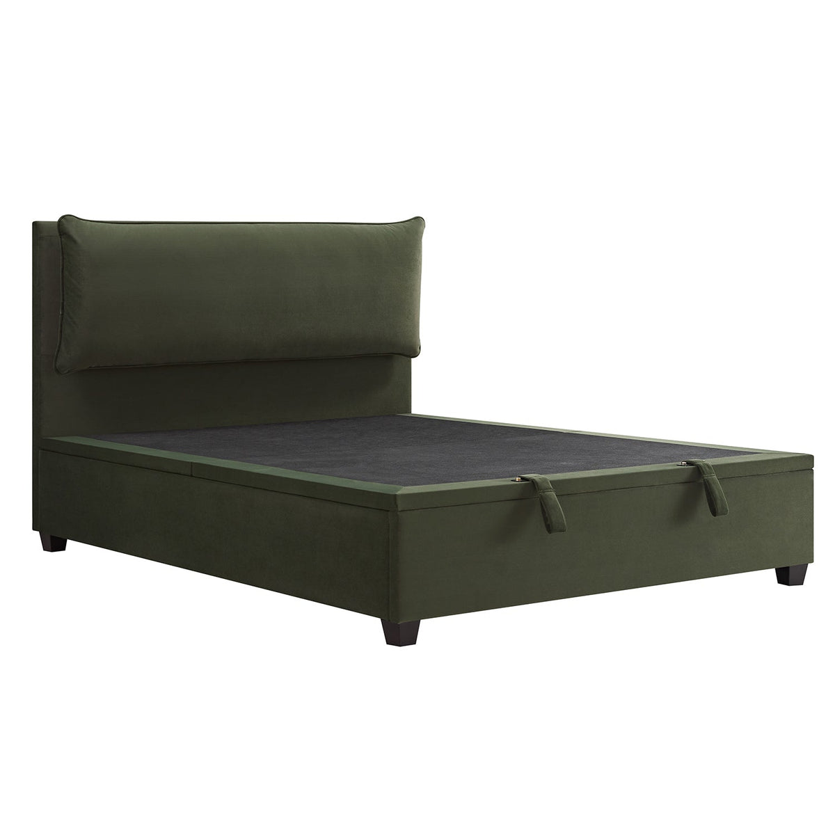 Kricia Upholstered Storage Bed with Pillow Headboard in Moss Green Velvet