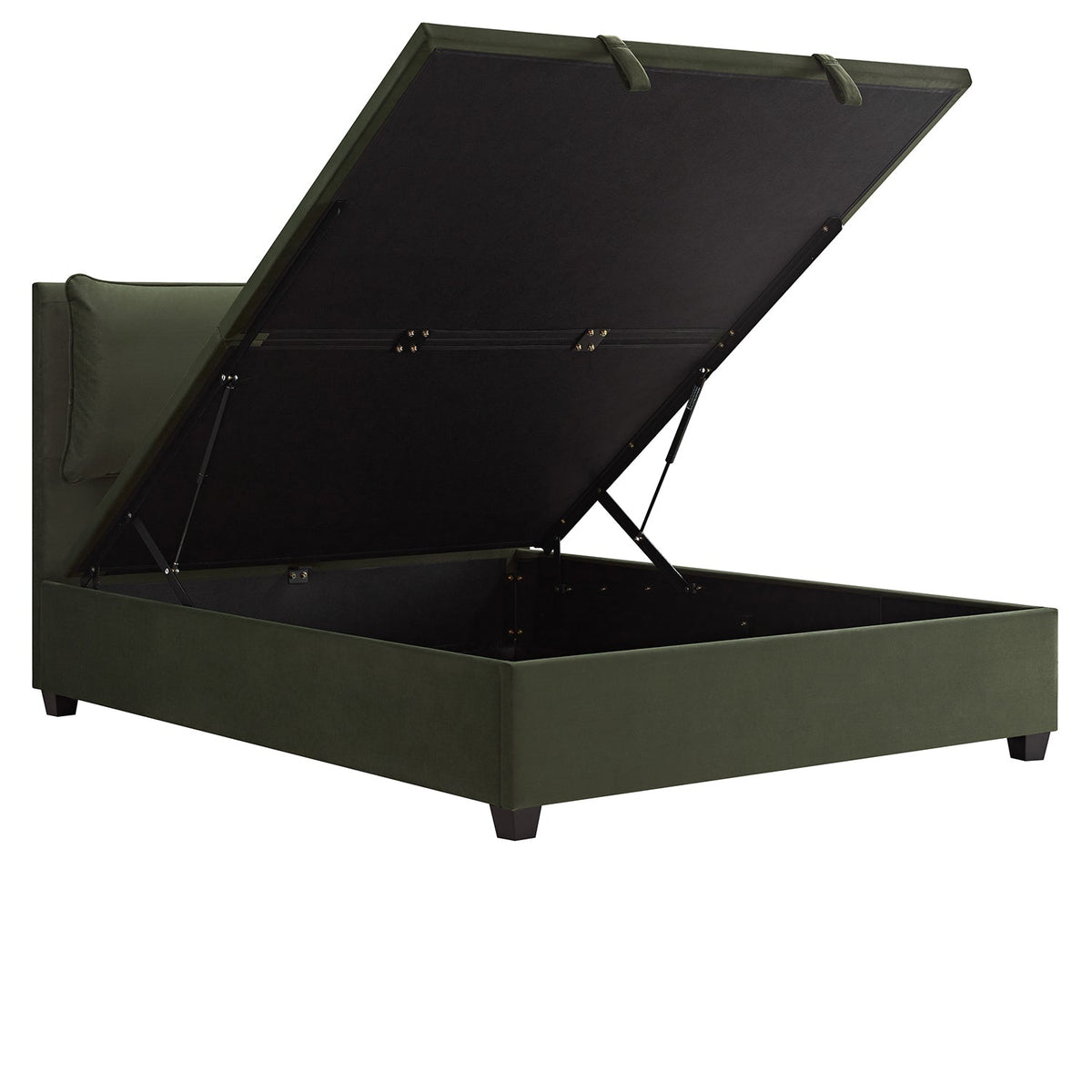 Kricia Upholstered Storage Bed with Pillow Headboard in Moss Green Velvet
