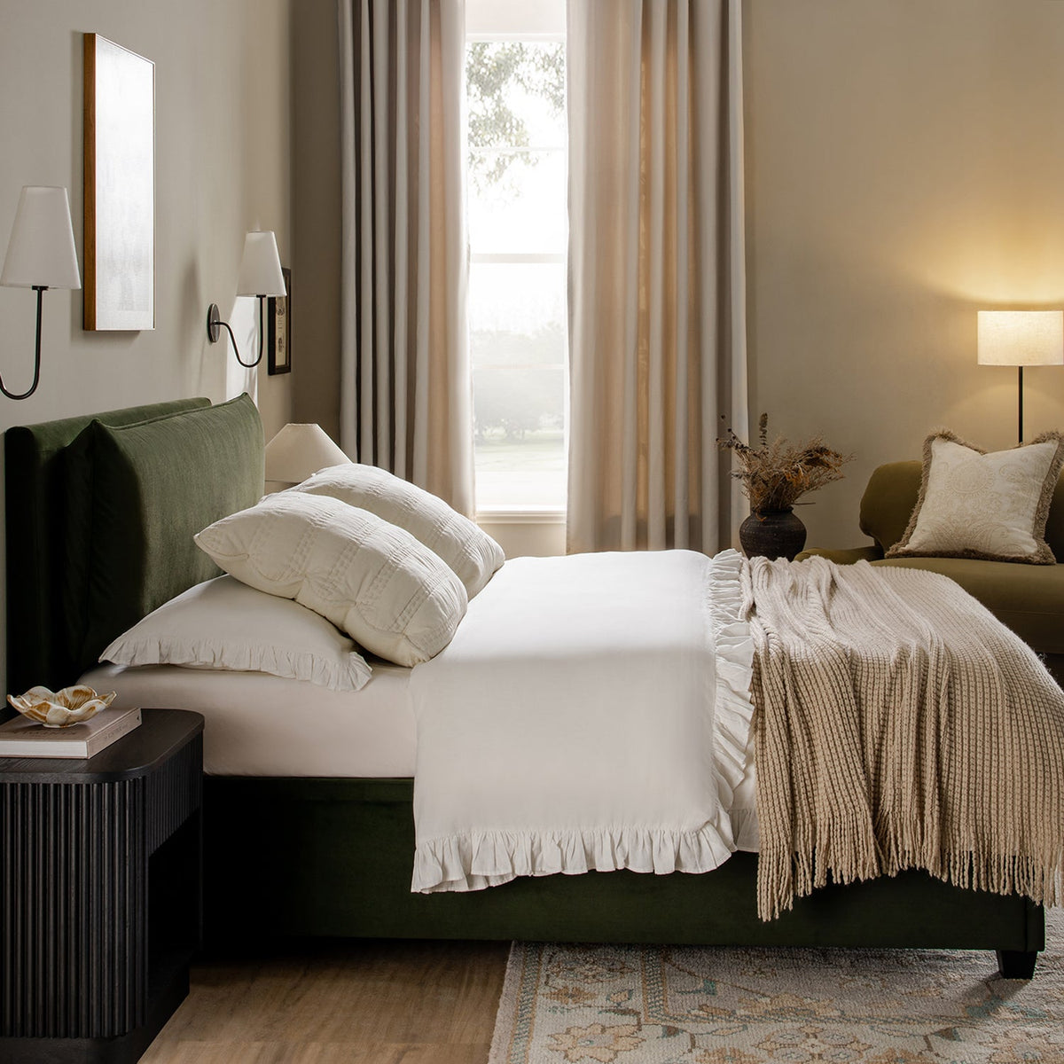 Kricia Upholstered Storage Bed with Pillow Headboard in Moss Green Velvet