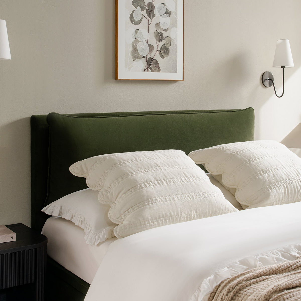Kricia Upholstered Storage Bed with Pillow Headboard in Moss Green Velvet