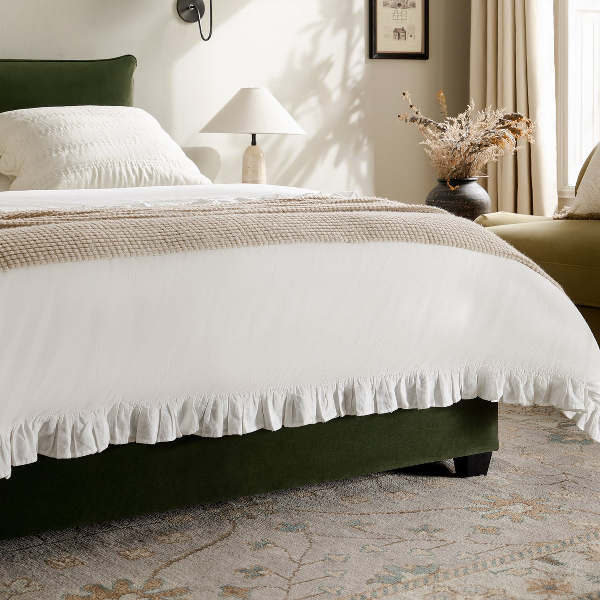 Kricia Upholstered Storage Bed with Pillow Headboard in Moss Green Velvet
