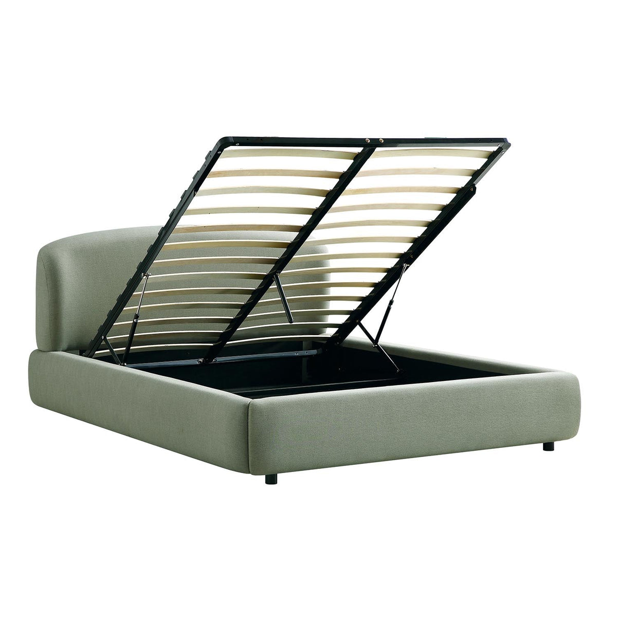 Constance Winged Headboard Ottoman Storage Bed in Olive Linen