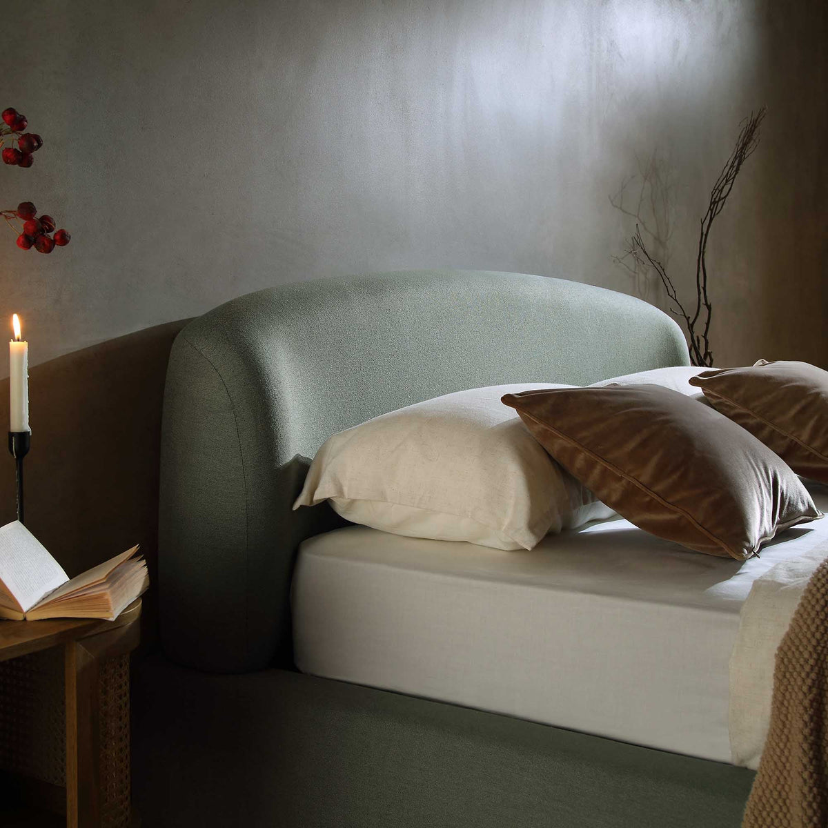 Constance Winged Headboard Ottoman Storage Bed in Olive Linen