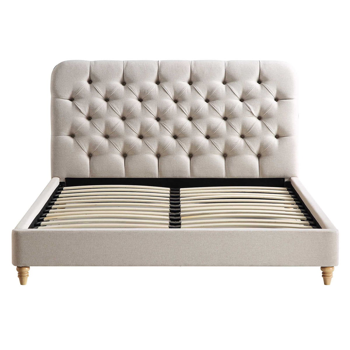 Leamington Deep-Buttoned Upholstered Bed in Oatmeal Fabric