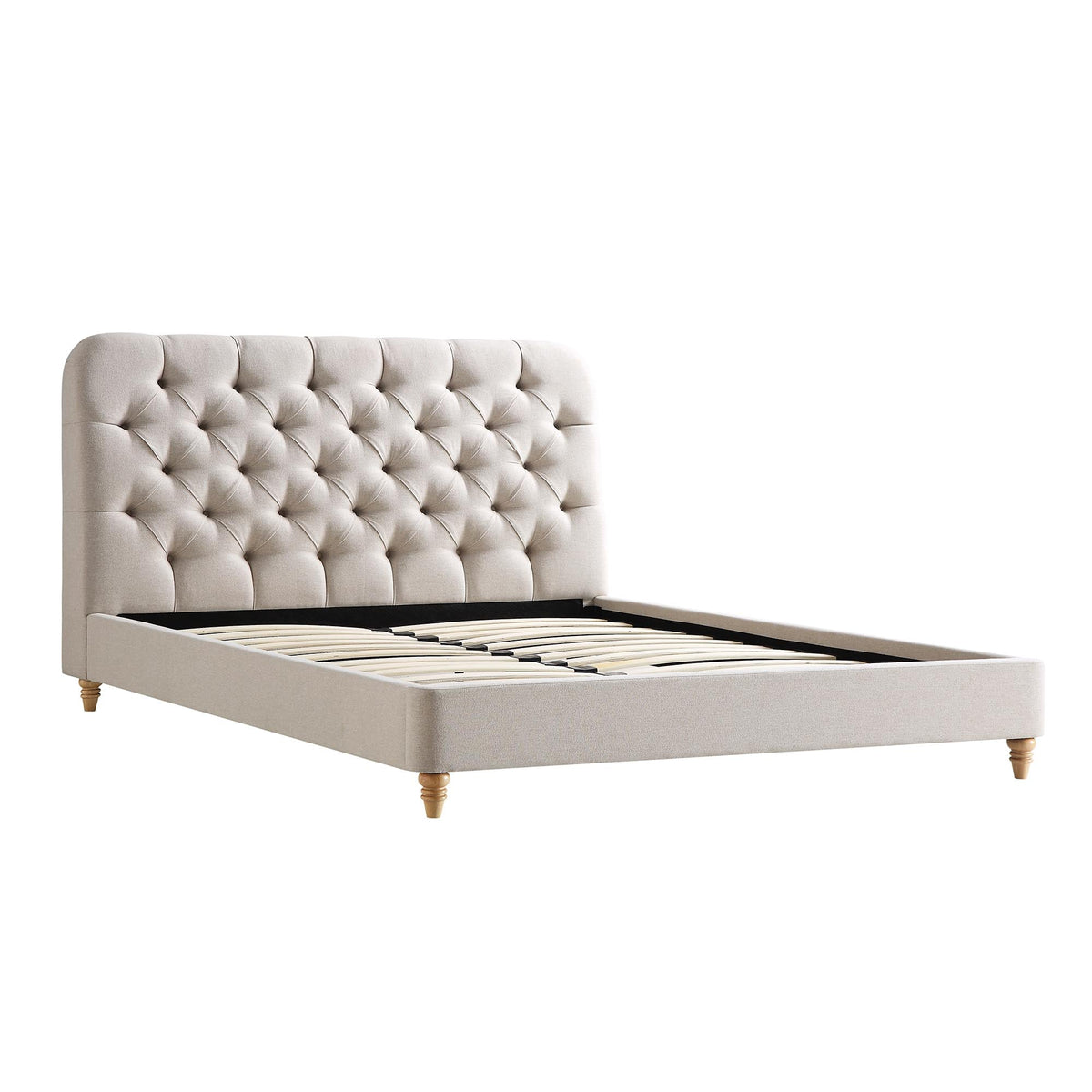 Leamington Deep-Buttoned Upholstered Bed in Oatmeal Fabric
