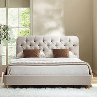 Leamington Deep-Buttoned Upholstered Bed in Oatmeal Fabric – image 2 of 29