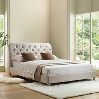 Leamington Deep-Buttoned Upholstered Bed in Oatmeal Fabric – image 3 of 29