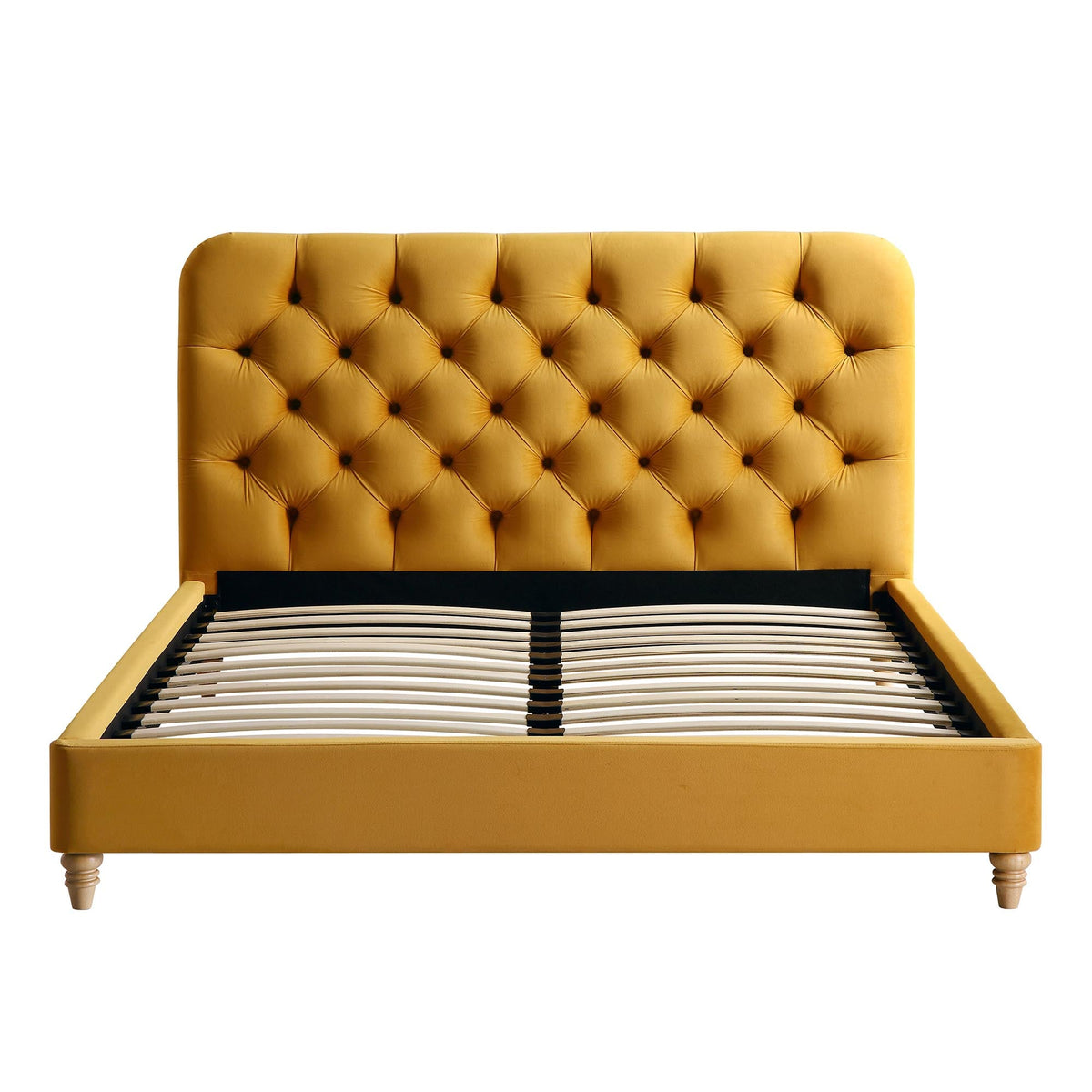 Leamington Deep-Buttoned Upholstered Bed in Turmeric Yellow Velvet