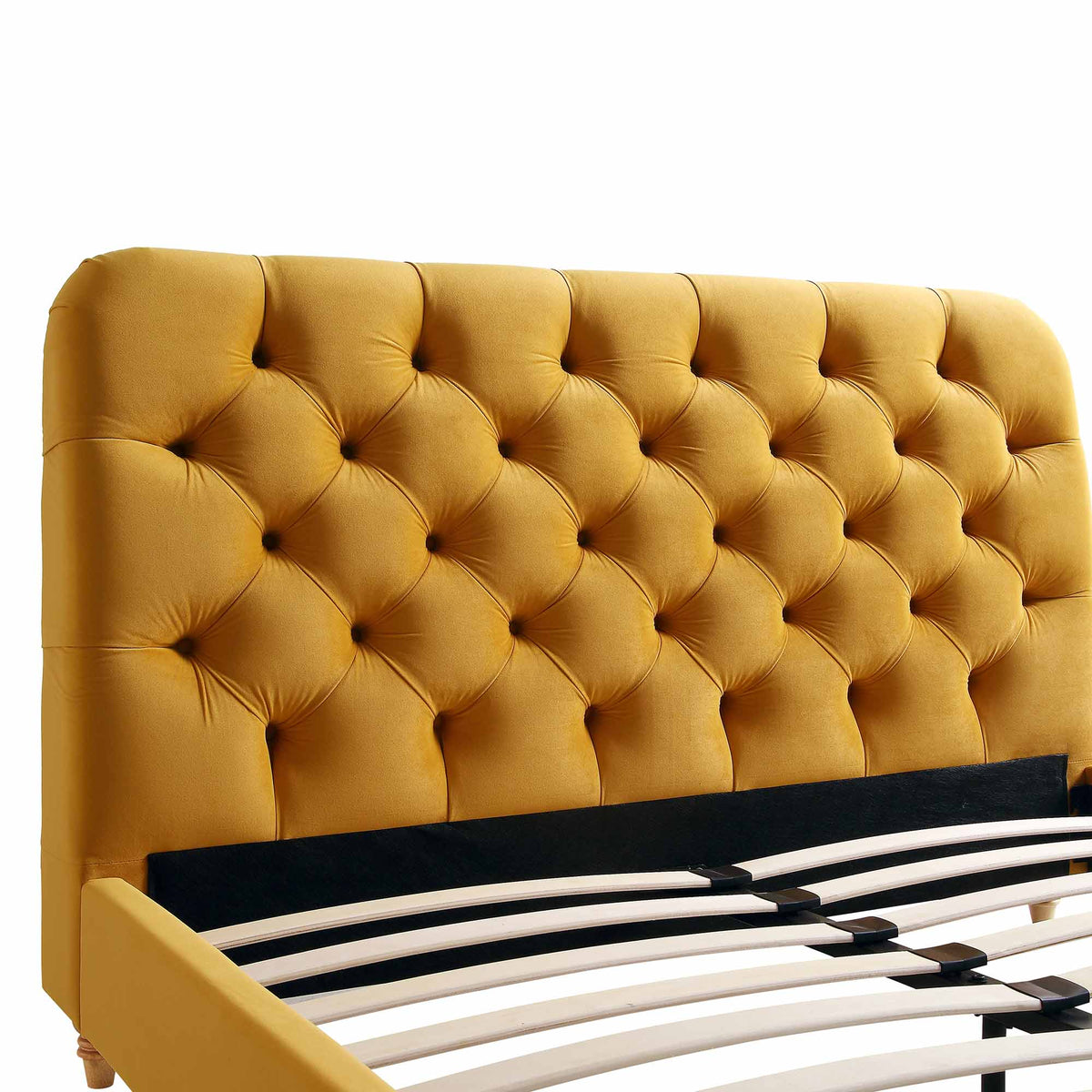 Leamington Deep-Buttoned Upholstered Bed in Turmeric Yellow Velvet