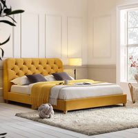 Leamington Deep-Buttoned Upholstered Bed in Turmeric Yellow Velvet – image 16 of 29