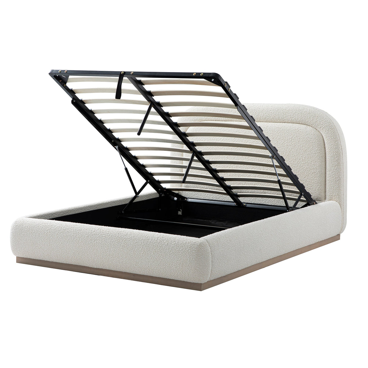 Luella Upholstered Wooden Plinth Base Storage Bed in Ecru Boucle