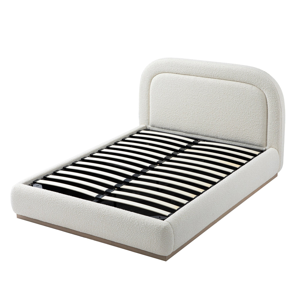 Luella Upholstered Wooden Plinth Base Storage Bed in Ecru Boucle