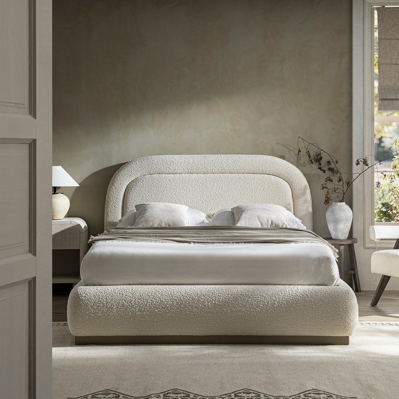 Luella Upholstered Wooden Plinth Base Storage Bed in Ecru Boucle
