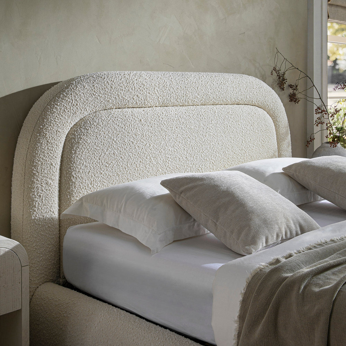 Luella Upholstered Wooden Plinth Base Storage Bed in Ecru Boucle