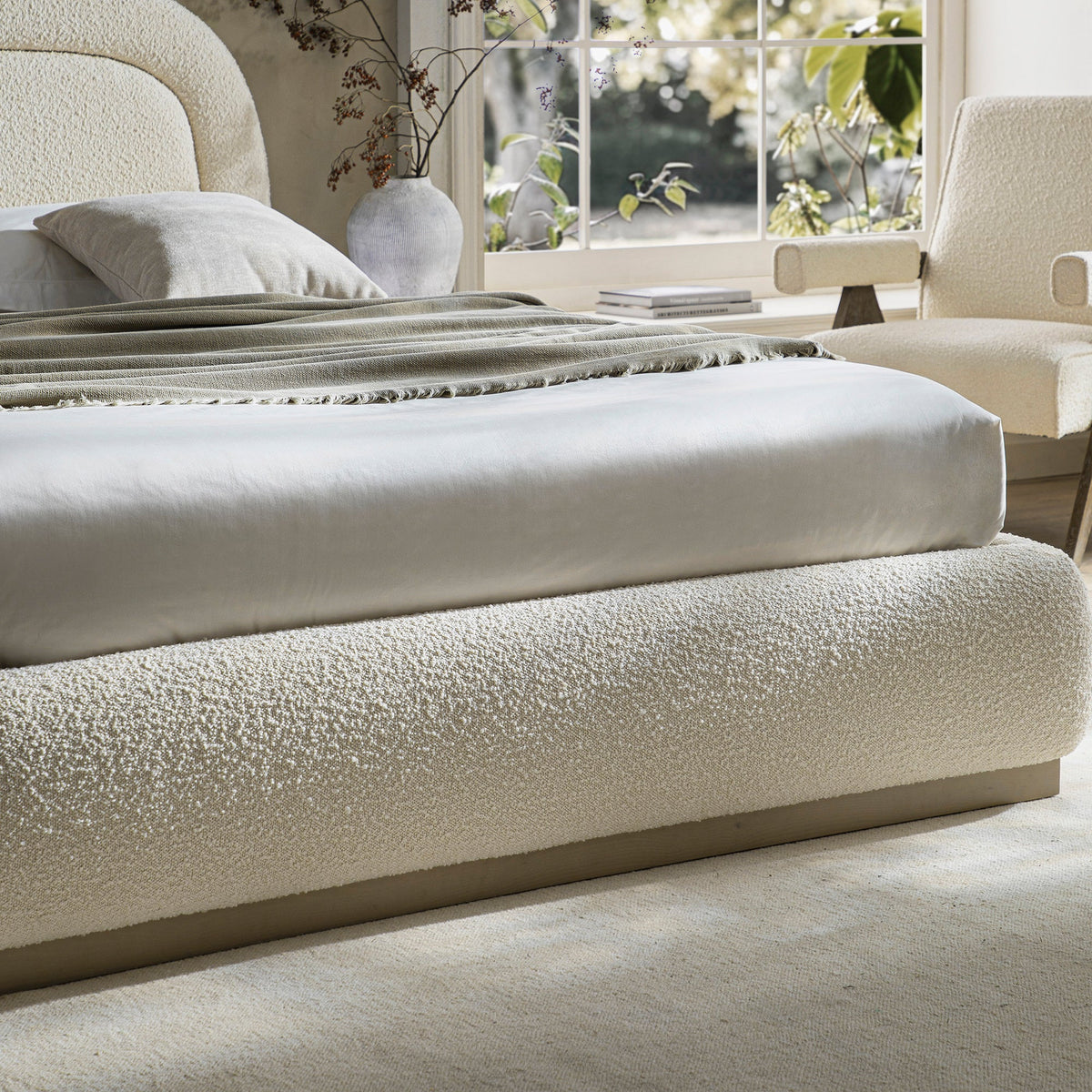 Luella Upholstered Wooden Plinth Base Storage Bed in Ecru Boucle