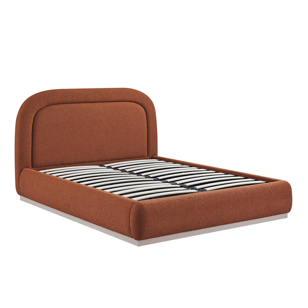 Luella Upholstered Wooden Plinth Base Storage Bed in Rust Boucle
