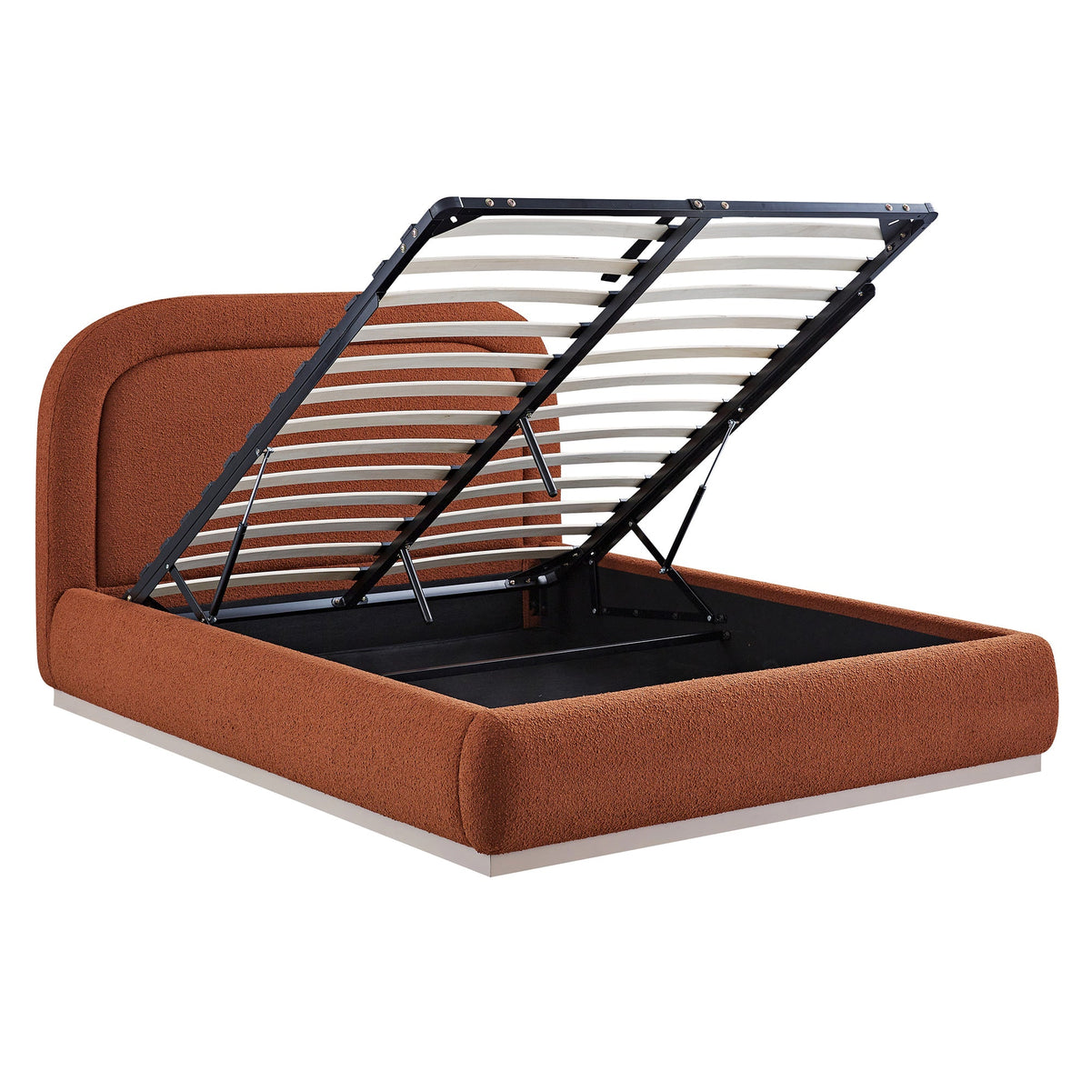 Luella Upholstered Wooden Plinth Base Storage Bed in Rust Boucle