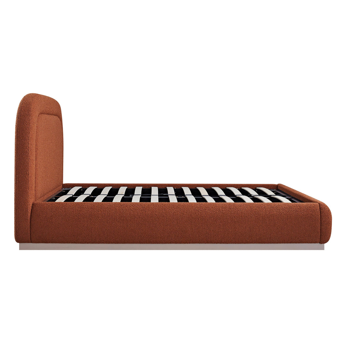 Luella Upholstered Wooden Plinth Base Storage Bed in Rust Boucle