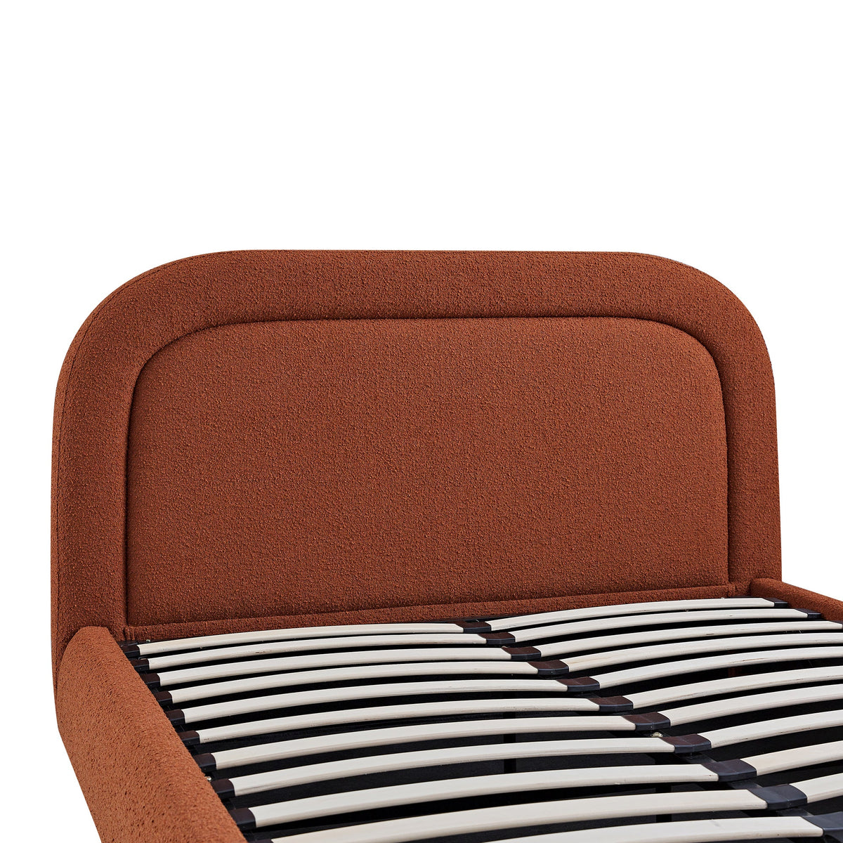 Luella Upholstered Wooden Plinth Base Storage Bed in Rust Boucle