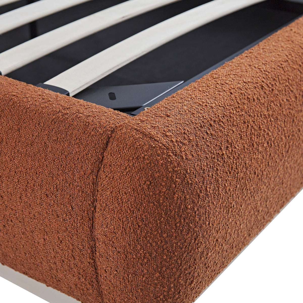 Luella Upholstered Wooden Plinth Base Storage Bed in Rust Boucle