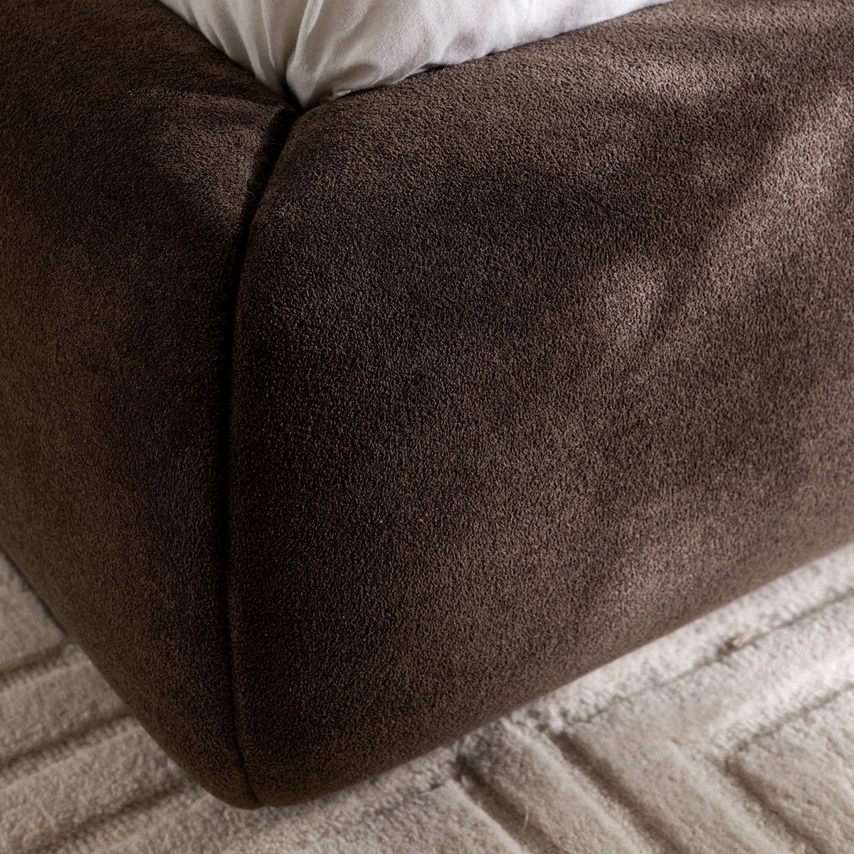 Thera Pillow Headboard Upholstered Bed in Cocoa Chenille