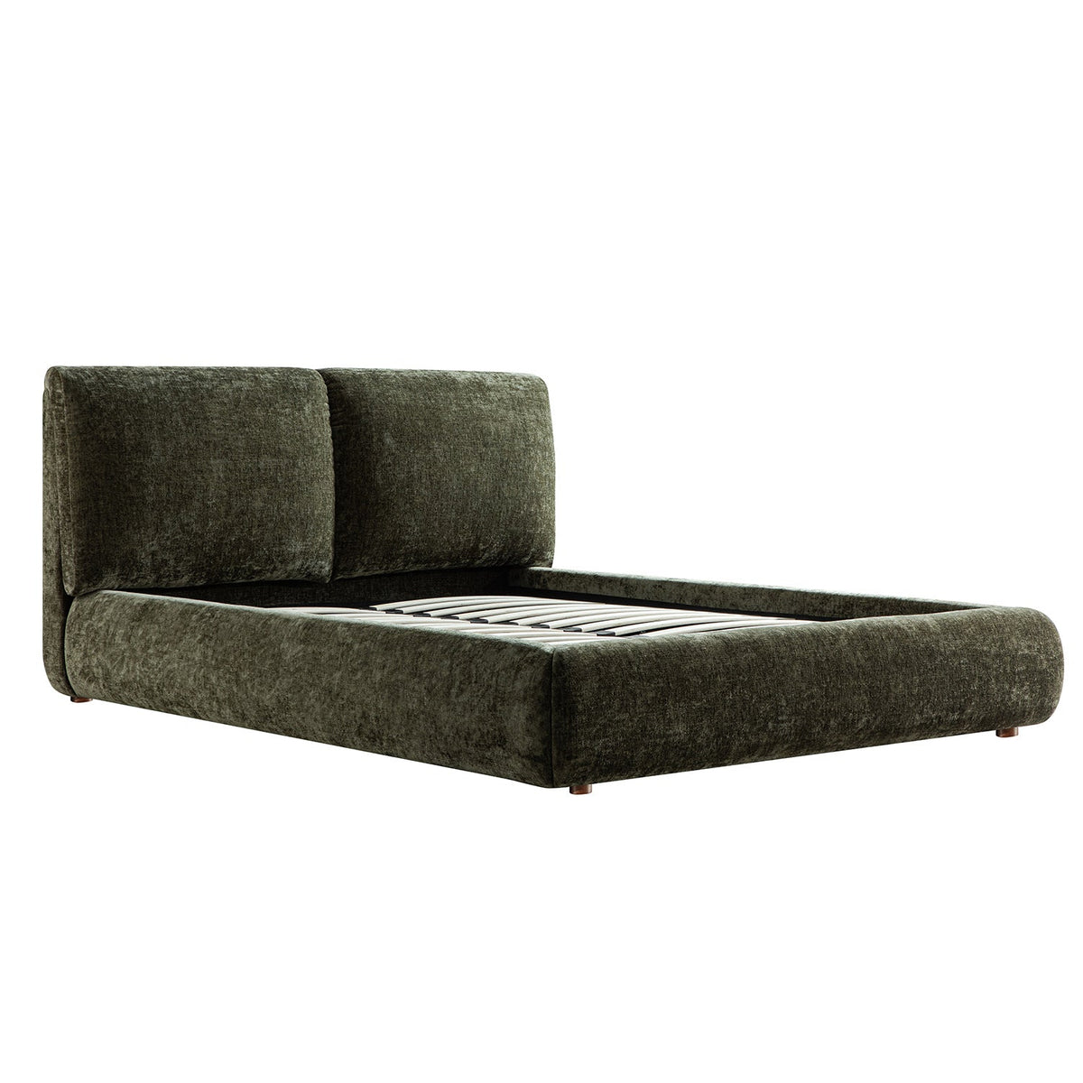 Thera Pillow Headboard Upholstered Bed in Moss Green Chenille
