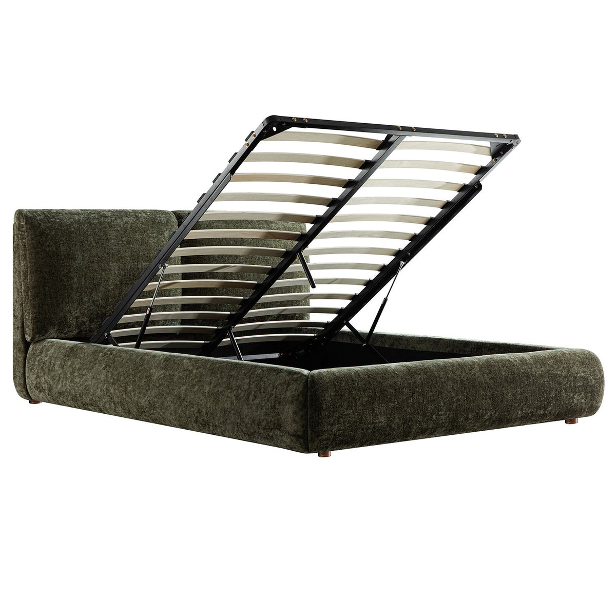 Thera Pillow Headboard Upholstered Bed in Moss Green Chenille