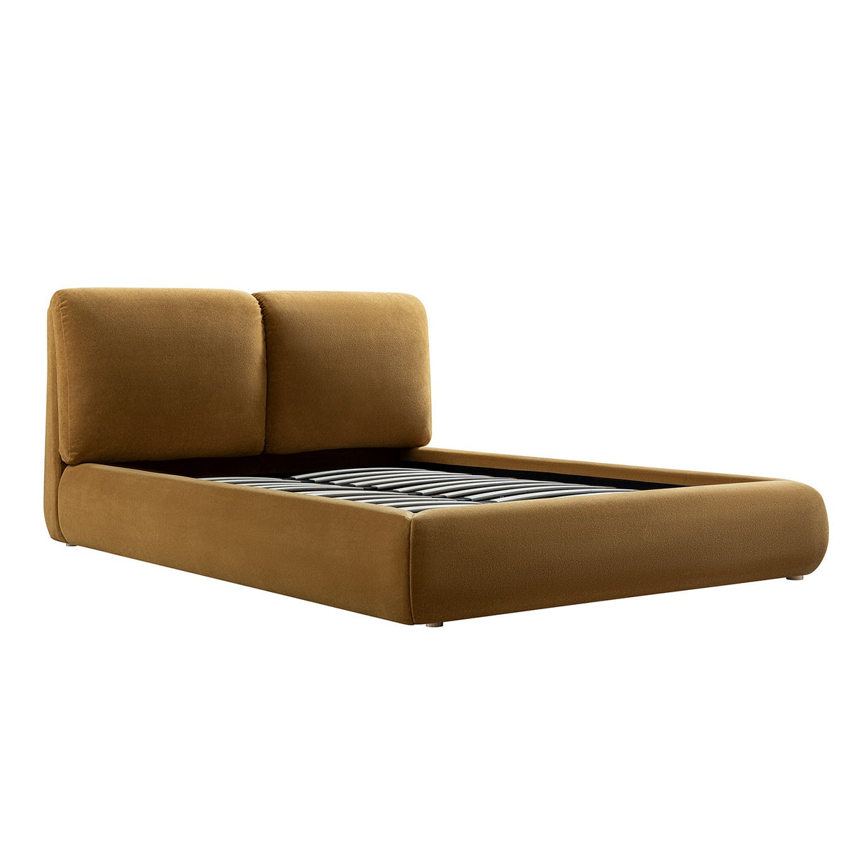 Thera Pillow Headboard Upholstered Bed in Burnt Ochre Chenille
