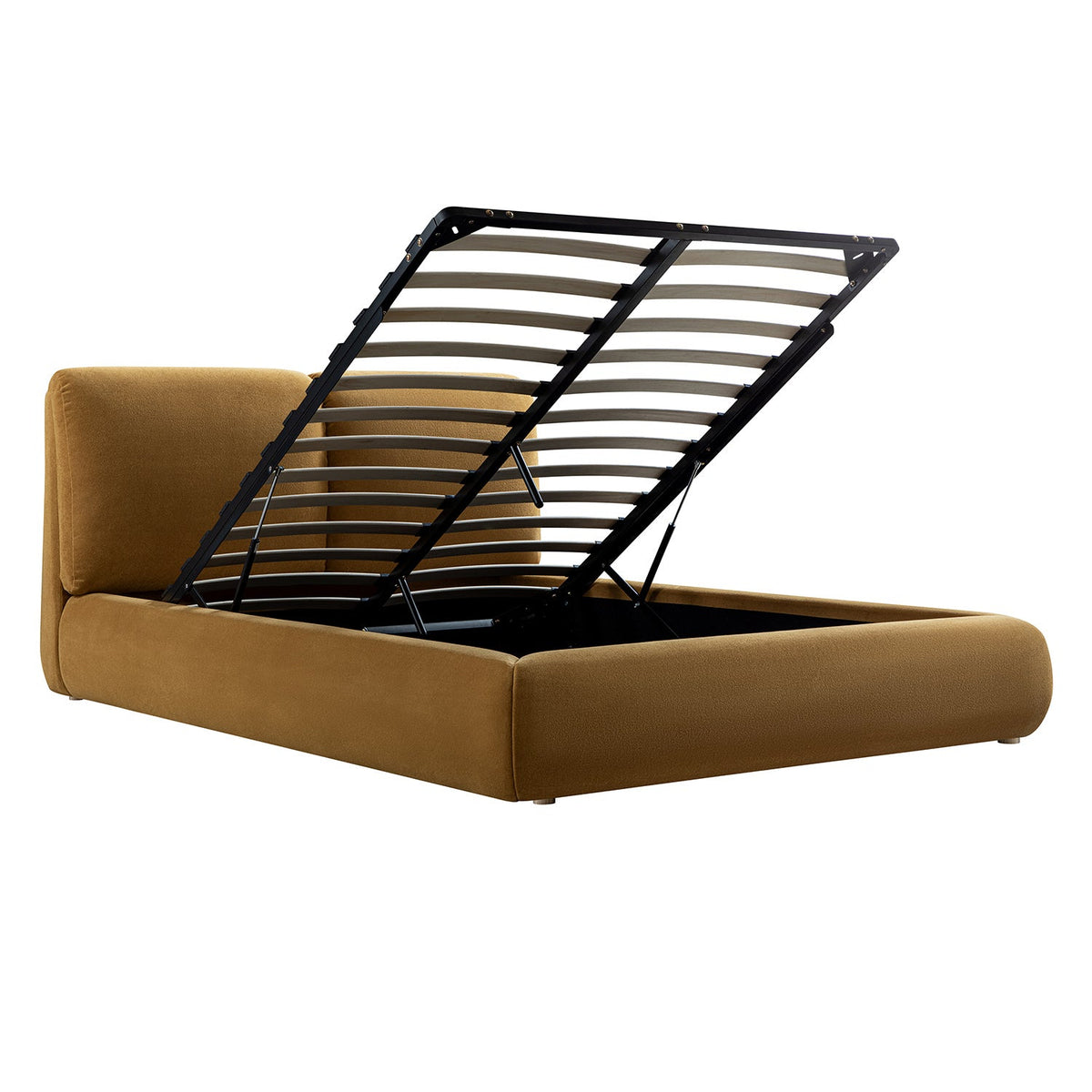 Thera Pillow Headboard Upholstered Bed in Burnt Ochre Chenille