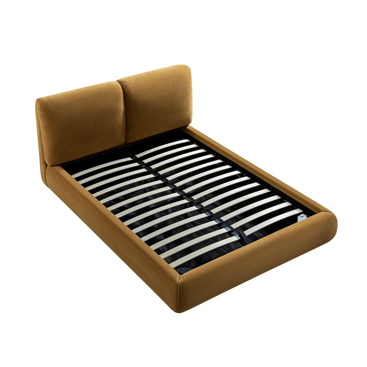 Thera Pillow Headboard Upholstered Bed in Burnt Ochre Chenille