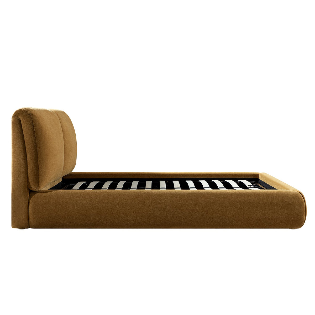 Thera Pillow Headboard Upholstered Bed in Burnt Ochre Chenille