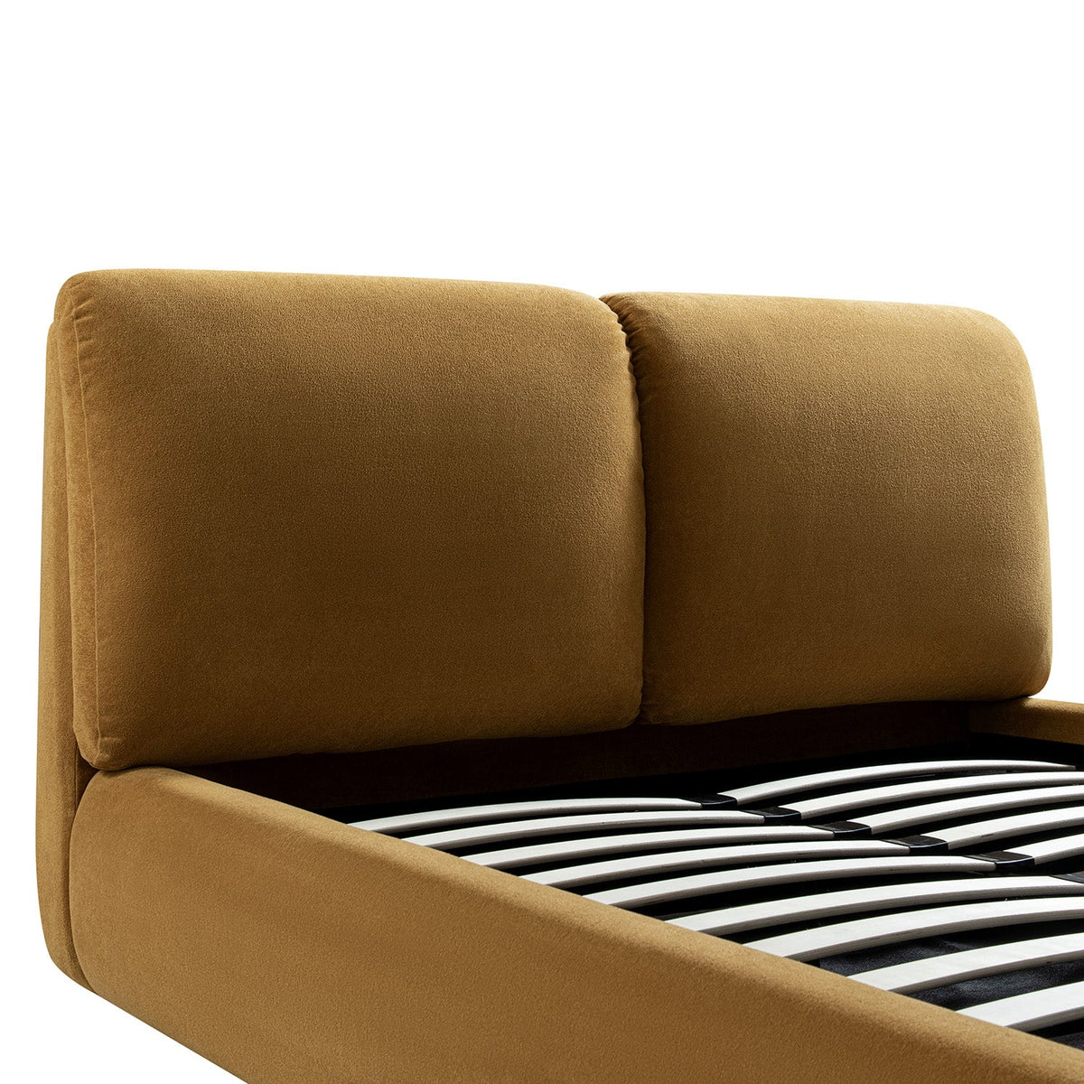 Thera Pillow Headboard Upholstered Bed in Burnt Ochre Chenille