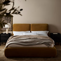 Thera Pillow Headboard Upholstered Bed in Burnt Ochre Chenille – image 2 of 79