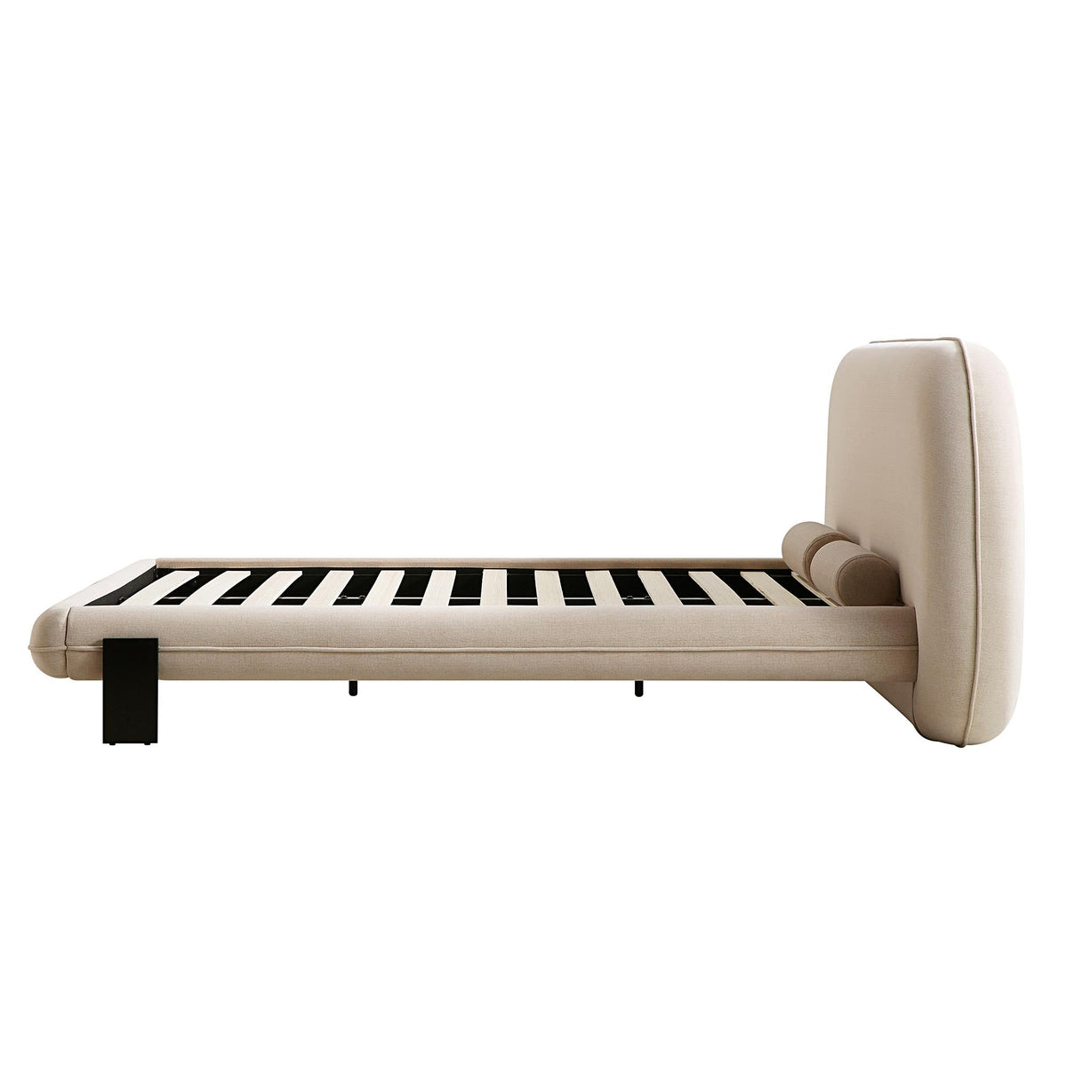 Elystan Oval Headboard Upholstered Bed in Warm Beige Fabric