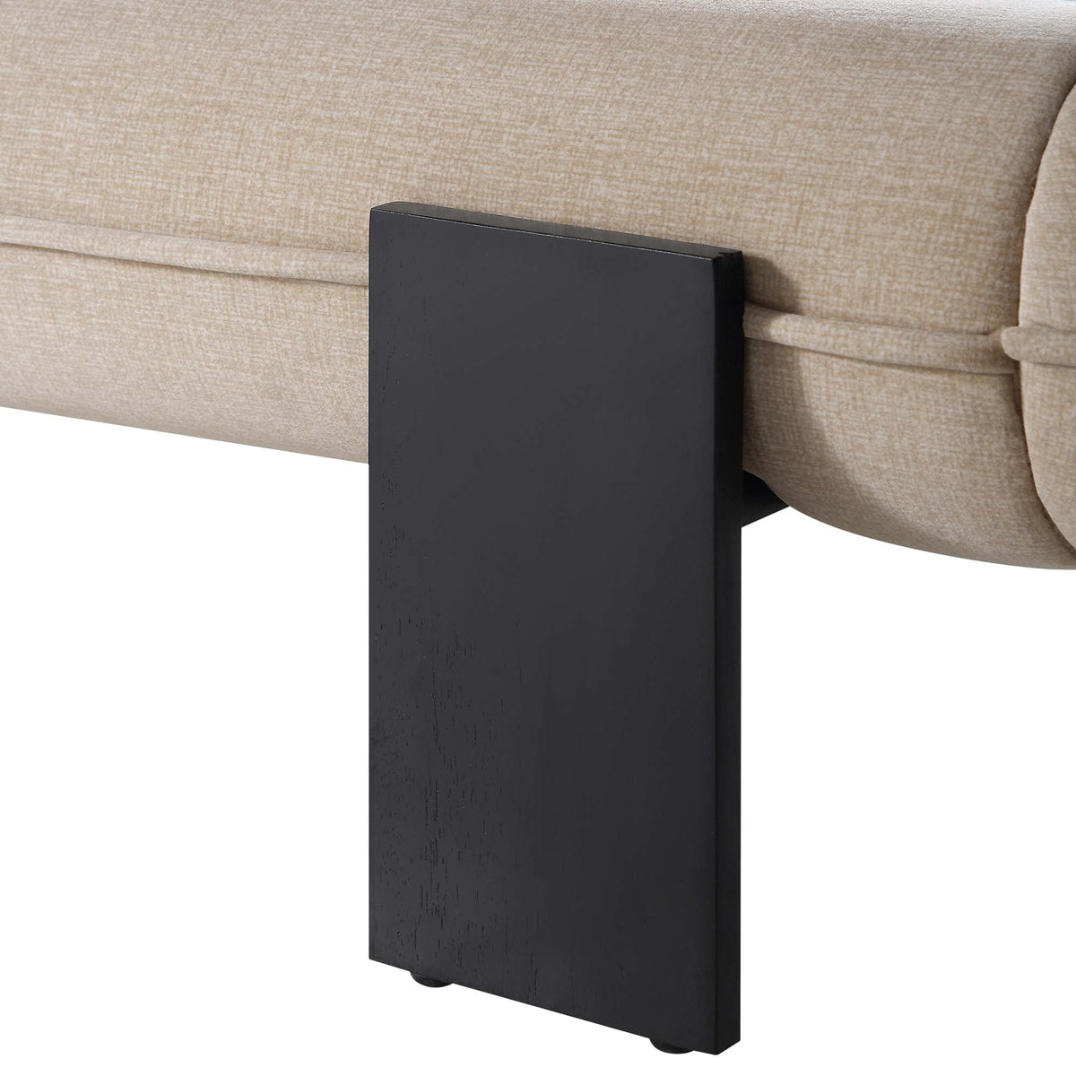 Elystan Oval Headboard Upholstered Bed in Warm Beige Fabric
