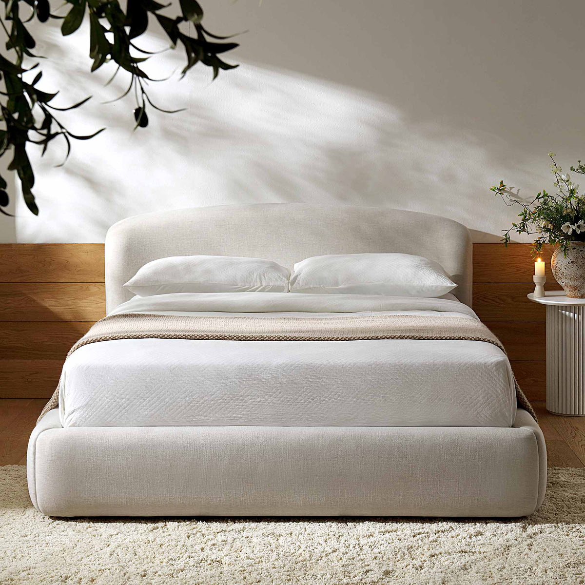 Constance Winged Headboard Ottoman Storage Bed in Beige Linen