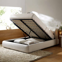 Constance Winged Headboard Ottoman Storage Bed in Beige Linen – image 3 of 69
