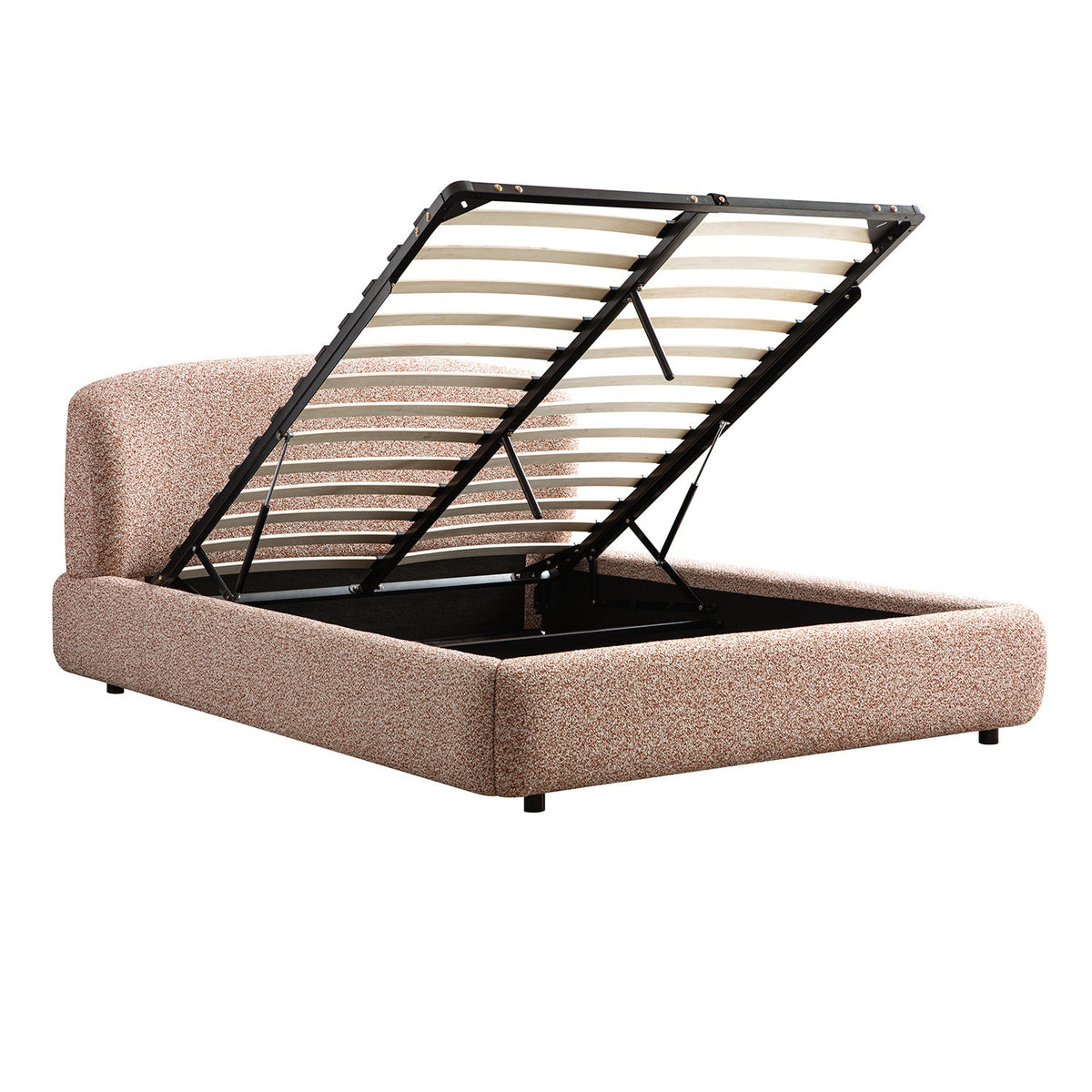 Constance Winged Headboard Ottoman Storage Bed in Musk Blush Boucle