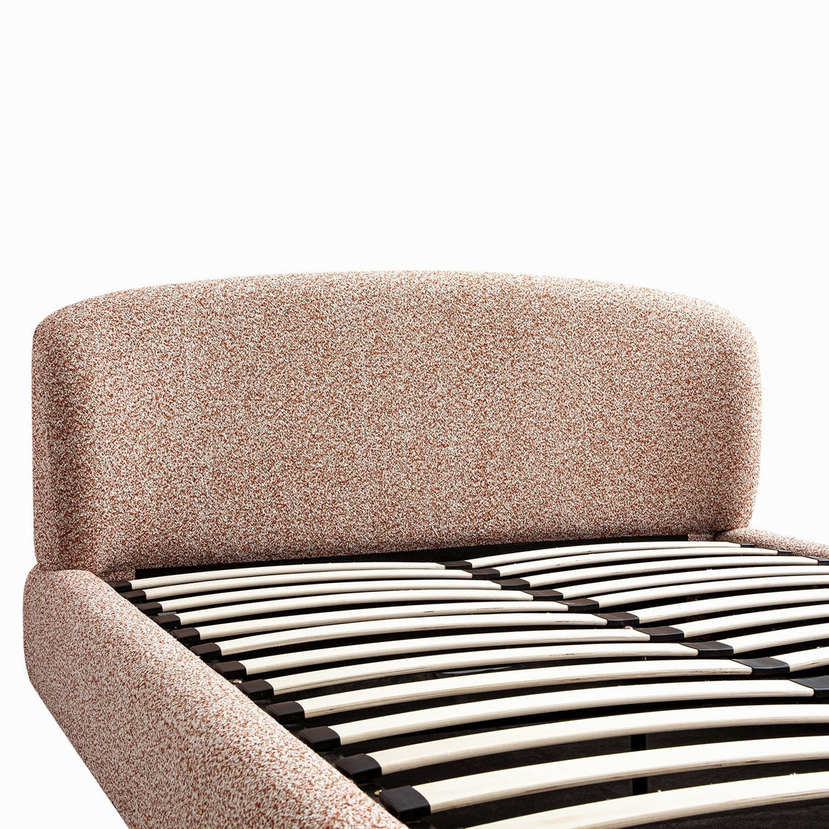 Constance Winged Headboard Ottoman Storage Bed in Musk Blush Boucle