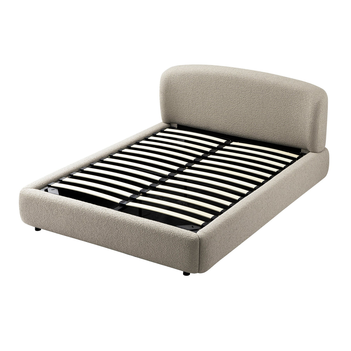 Constance Winged Headboard Ottoman Storage Bed in Light Taupe Boucle