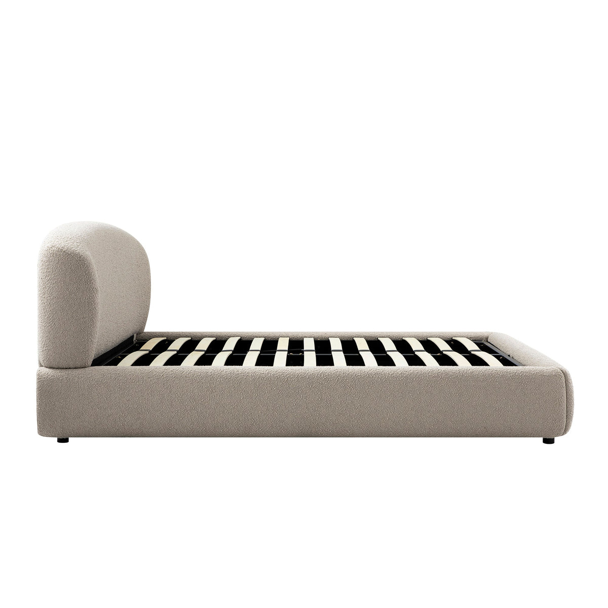Constance Winged Headboard Ottoman Storage Bed in Light Taupe Boucle