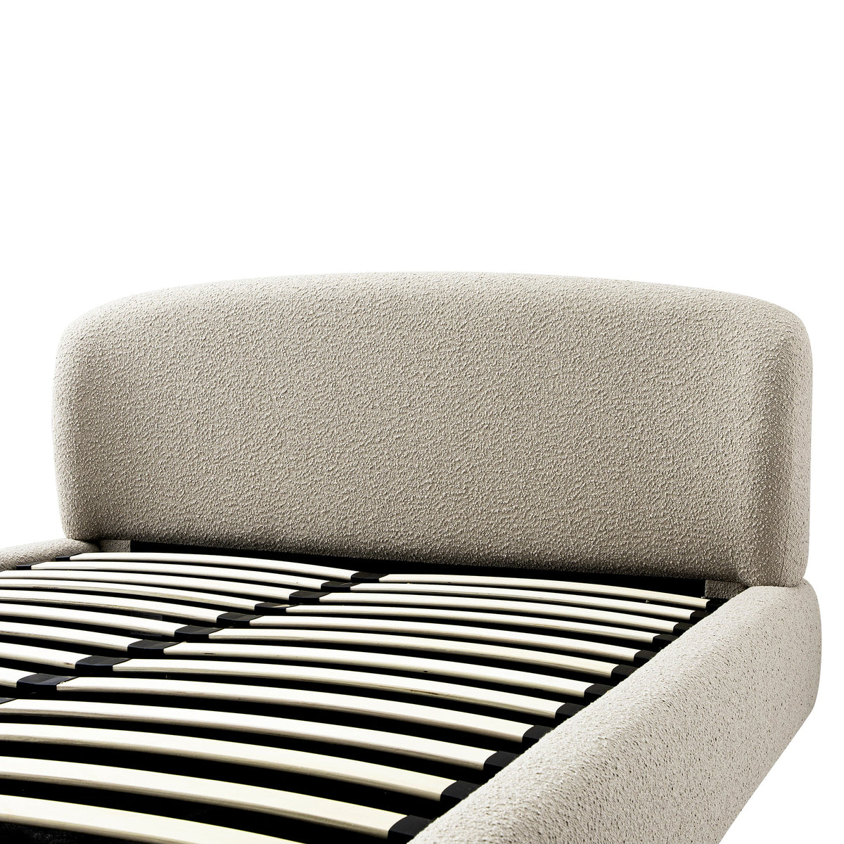 Constance Winged Headboard Ottoman Storage Bed in Light Taupe Boucle