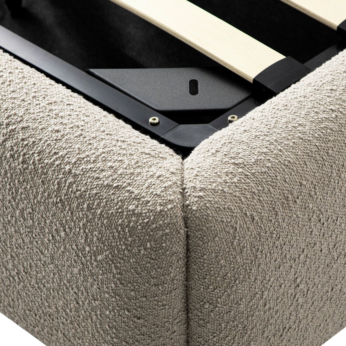Constance Winged Headboard Ottoman Storage Bed in Light Taupe Boucle