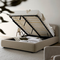 Constance Winged Headboard Ottoman Storage Bed in Light Taupe Boucle – image 19 of 69