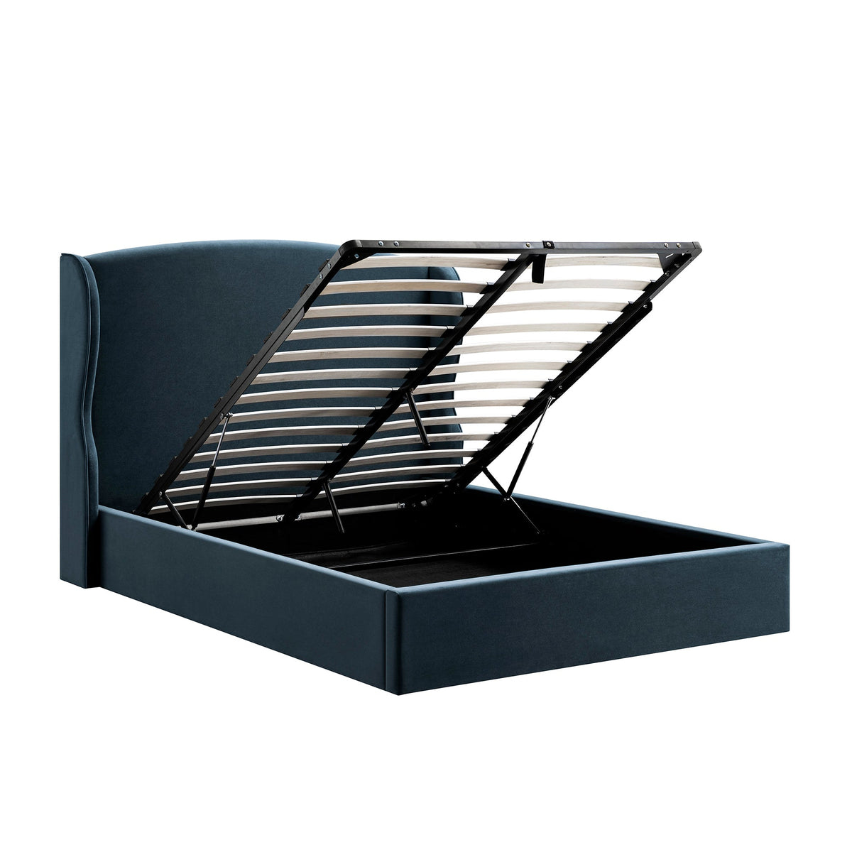 Kimberly Winged Upholstered Storage Bed in Aegean Blue Velvet