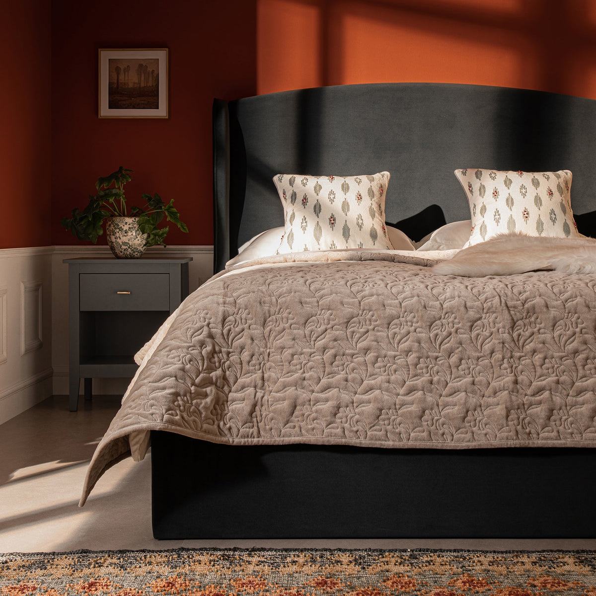 Kimberly Winged Upholstered Storage Bed in Aegean Blue Velvet