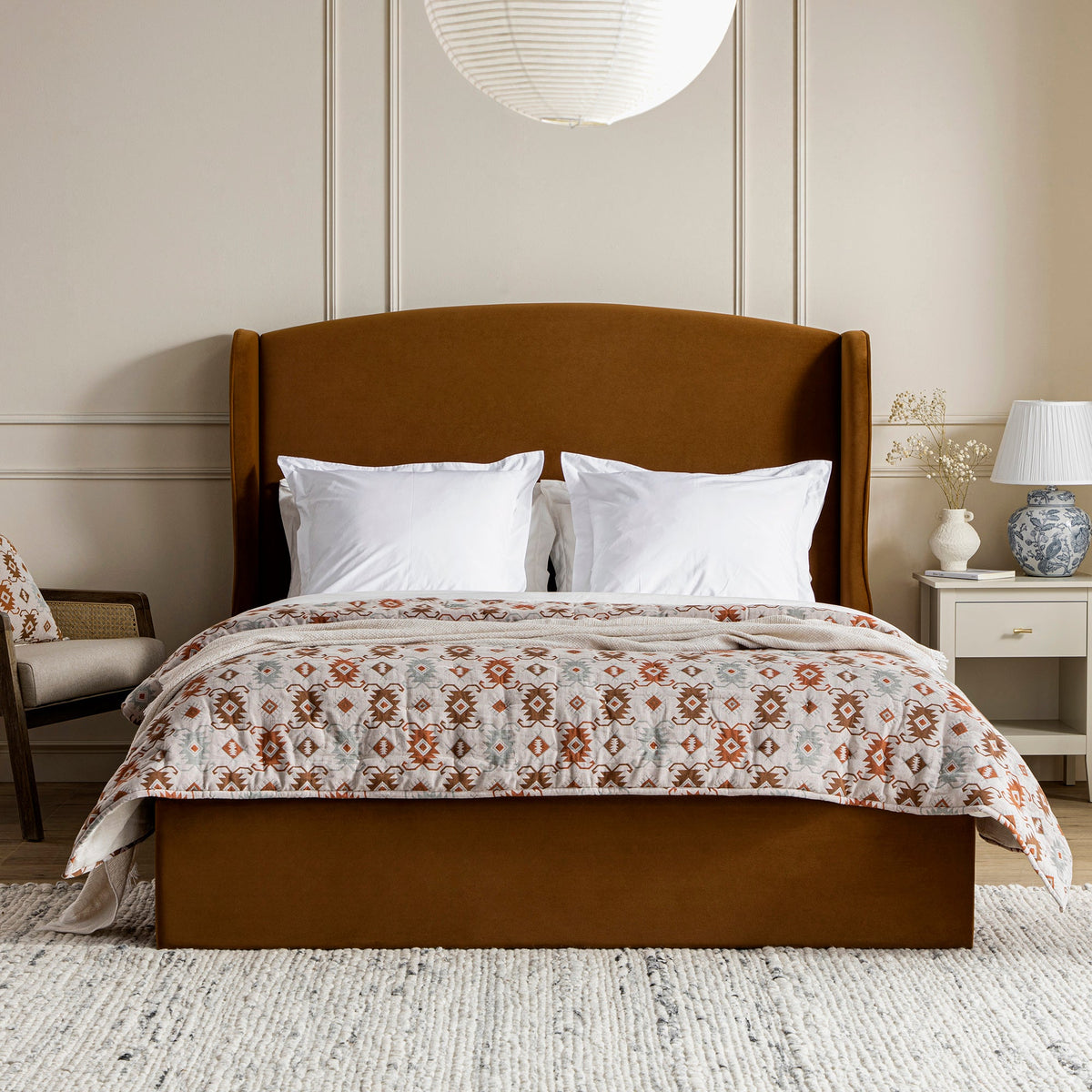 Kimberly Winged Upholstered Storage Bed in Cinnamon Velvet