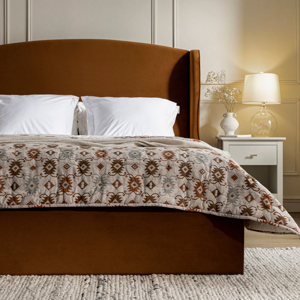 Kimberly Winged Upholstered Storage Bed in Cinnamon Velvet