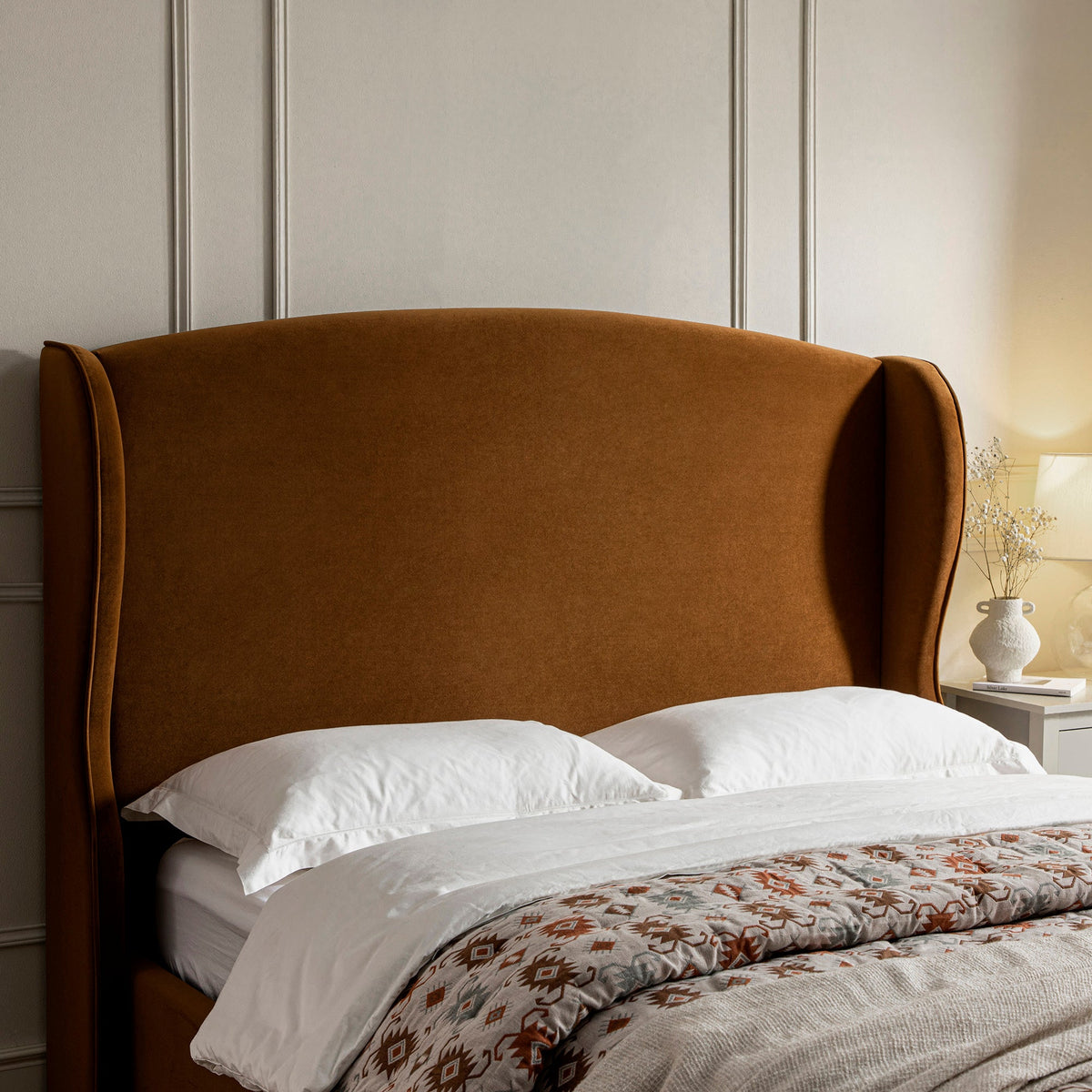 Kimberly Winged Upholstered Storage Bed in Cinnamon Velvet